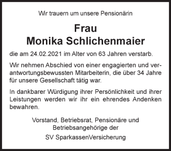 Traueranzeige von Monika Schlichenmaier von Stuttgarter Zeitung / Stuttgarter Nachrichten