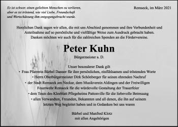 Traueranzeige von Peter Kuhn von Stuttgarter Zeitung / Stuttgarter Nachrichten
