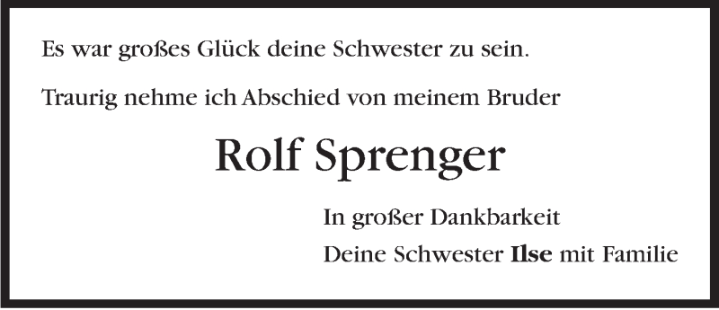  Traueranzeige für Rolf Sprenger vom 03.03.2021 aus Stuttgarter Zeitung / Stuttgarter Nachrichten