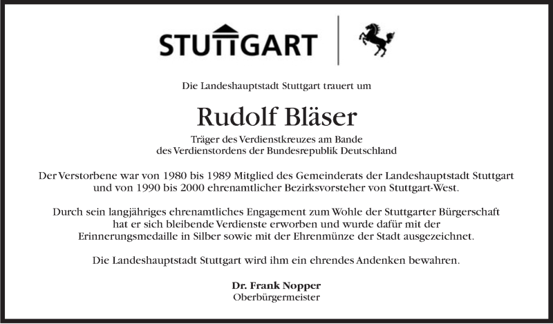  Traueranzeige für Rudolf Bläser vom 05.03.2021 aus Stuttgarter Zeitung / Stuttgarter Nachrichten