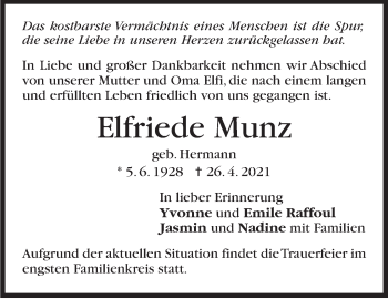 Traueranzeige von Elfriede Munz von Stuttgarter Zeitung / Stuttgarter Nachrichten