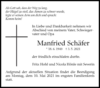 Traueranzeige von Manfried Schäfer von Stuttgarter Zeitung / Stuttgarter Nachrichten