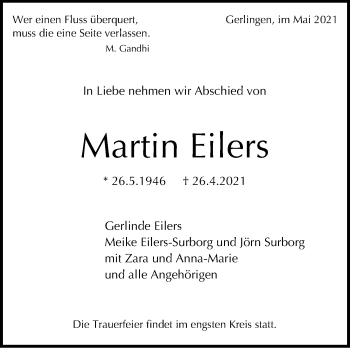 Traueranzeige von Martin Eilers von Stuttgarter Zeitung / Stuttgarter Nachrichten