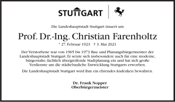 Traueranzeige von Christian Farenholtz von Stuttgarter Zeitung / Stuttgarter Nachrichten