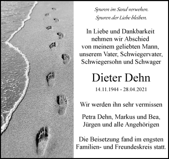 Traueranzeige von Dieter Dehn von Stuttgarter Zeitung / Stuttgarter Nachrichten