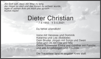 Traueranzeige von Dieter Christian  von Stuttgarter Zeitung / Stuttgarter Nachrichten