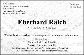 Traueranzeige von Eberhard Raich von Stuttgarter Zeitung / Stuttgarter Nachrichten
