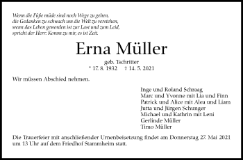 Traueranzeige von Erna Müller von Stuttgarter Zeitung / Stuttgarter Nachrichten