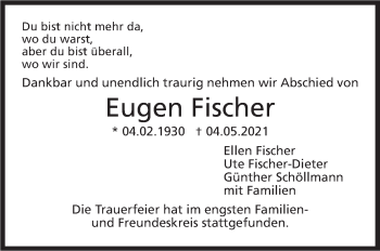 Traueranzeige von Eugen Fischer von Stuttgarter Zeitung / Stuttgarter Nachrichten