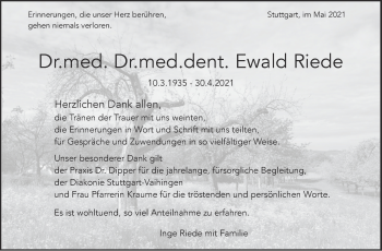 Traueranzeige von Ewald Riede von Stuttgarter Zeitung / Stuttgarter Nachrichten
