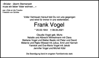 Traueranzeige von Frank Vogel von Stuttgarter Zeitung / Stuttgarter Nachrichten