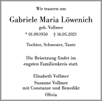 Traueranzeige von Gabriele Maria Löwenich von Stuttgarter Zeitung / Stuttgarter Nachrichten