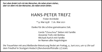 Traueranzeige von Hans-Peter Trefz von Stuttgarter Zeitung / Stuttgarter Nachrichten