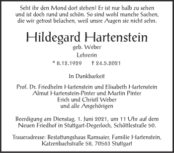 Traueranzeige von Hildegard Hartenstein von Stuttgarter Zeitung / Stuttgarter Nachrichten