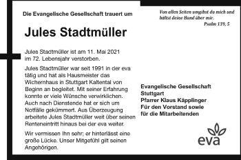 Traueranzeige von Jules Stadtmüller von Stuttgarter Zeitung / Stuttgarter Nachrichten