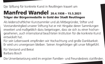 Traueranzeige von Manfred Wandel von Stuttgarter Zeitung / Stuttgarter Nachrichten