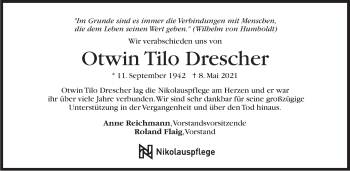 Traueranzeige von Otwin Tilo Drescher von Stuttgarter Zeitung / Stuttgarter Nachrichten