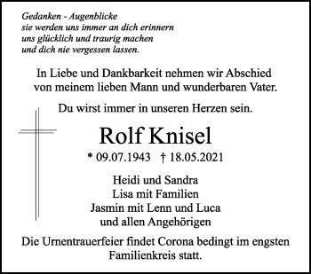 Traueranzeige von Rolf Knisel von Stuttgarter Zeitung / Stuttgarter Nachrichten