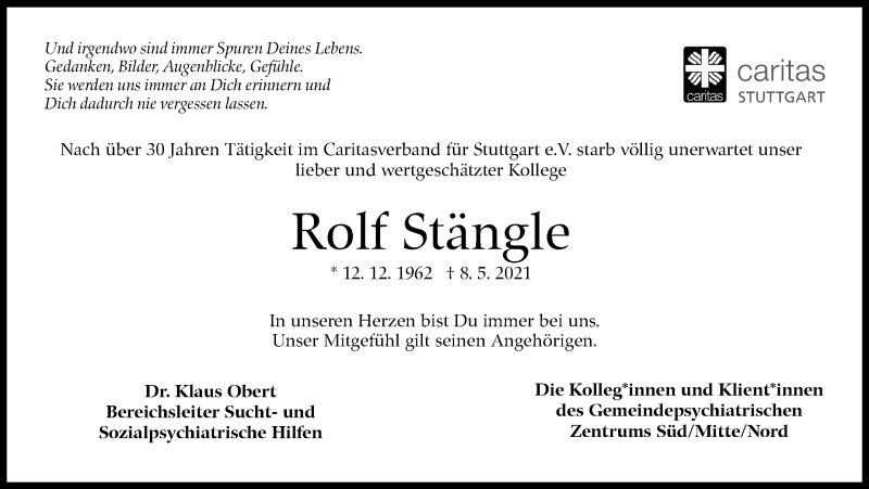  Traueranzeige für Rolf Stängle vom 22.05.2021 aus Stuttgarter Zeitung / Stuttgarter Nachrichten