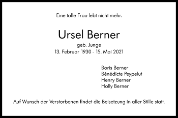 Traueranzeige von Ursel Berner von Stuttgarter Zeitung / Stuttgarter Nachrichten