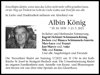 Traueranzeige von Albin König von Stuttgarter Zeitung / Stuttgarter Nachrichten
