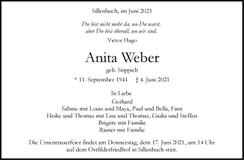 Traueranzeige von Anita Weber von Stuttgarter Zeitung / Stuttgarter Nachrichten