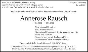 Traueranzeige von Annerose Rausch von Stuttgarter Zeitung / Stuttgarter Nachrichten