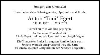 Traueranzeige von Anton Egert von Stuttgarter Zeitung / Stuttgarter Nachrichten