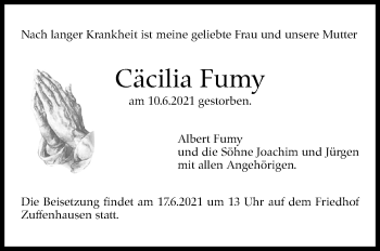 Traueranzeige von Cäcilia Fumy von Stuttgarter Zeitung / Stuttgarter Nachrichten