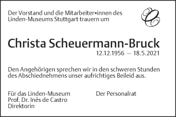 Traueranzeige von Christa Scheuermann-Bruck von Stuttgarter Zeitung / Stuttgarter Nachrichten