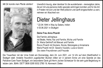 Traueranzeige von Dieter Jellinghaus von Stuttgarter Zeitung / Stuttgarter Nachrichten
