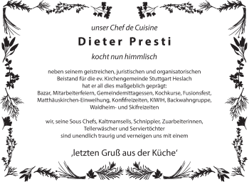 Traueranzeige von Dieter Presti von Stuttgarter Zeitung / Stuttgarter Nachrichten