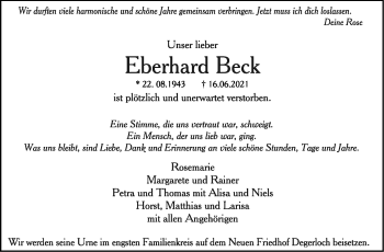 Traueranzeige von Eberhard Beck von Stuttgarter Zeitung / Stuttgarter Nachrichten