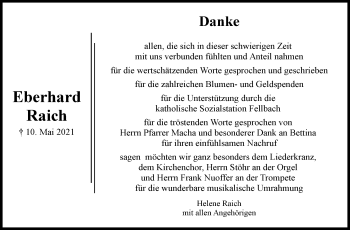 Traueranzeige von Eberhard Raich von Stuttgarter Zeitung / Stuttgarter Nachrichten