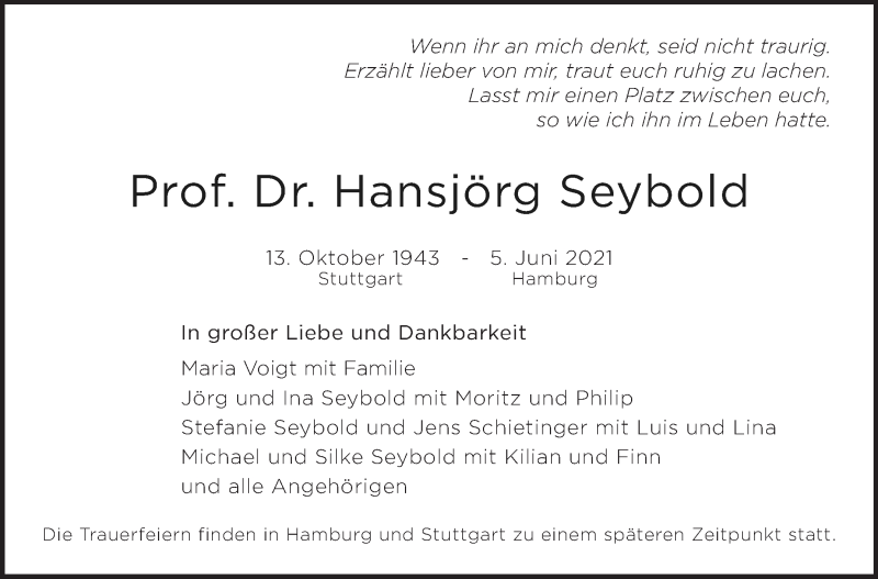  Traueranzeige für Hansjörg Seybold vom 12.06.2021 aus Stuttgarter Zeitung / Stuttgarter Nachrichten