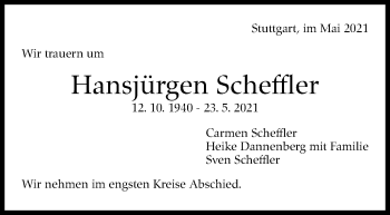 Traueranzeige von Hansjürgen Scheffler von Stuttgarter Zeitung / Stuttgarter Nachrichten