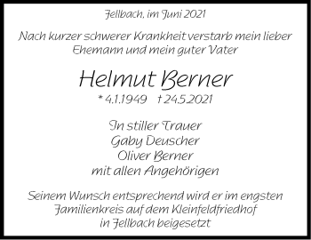 Traueranzeige von Helmut Berner von Stuttgarter Zeitung / Stuttgarter Nachrichten