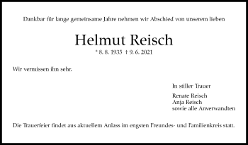 Traueranzeige von Helmut Reisch von Stuttgarter Zeitung / Stuttgarter Nachrichten