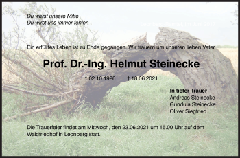 Traueranzeige von Helmut Steinecke von Stuttgarter Zeitung / Stuttgarter Nachrichten