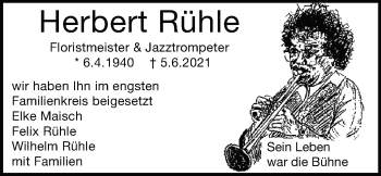 Traueranzeige von Herbert Rühle von Stuttgarter Zeitung / Stuttgarter Nachrichten