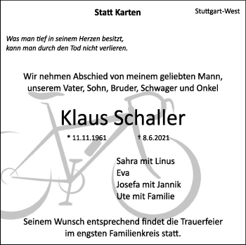 Traueranzeige von Klaus Schaller von Stuttgarter Zeitung / Stuttgarter Nachrichten