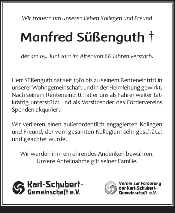Traueranzeige von Manfred Süßenguth von Stuttgarter Zeitung / Stuttgarter Nachrichten