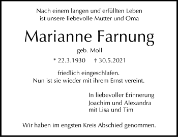 Traueranzeige von Marianne Farnung von Stuttgarter Zeitung / Stuttgarter Nachrichten