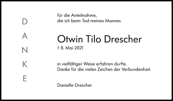 Traueranzeige von Otwin Tilo Drescher von Stuttgarter Zeitung / Stuttgarter Nachrichten