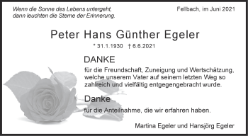 Traueranzeige von Peter Hans Günther Egeler von Stuttgarter Zeitung / Stuttgarter Nachrichten