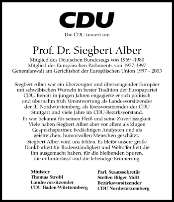 Traueranzeige von Siegbert Alber von Stuttgarter Zeitung / Stuttgarter Nachrichten
