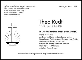 Traueranzeige von Theo Rüdt von Stuttgarter Zeitung / Stuttgarter Nachrichten