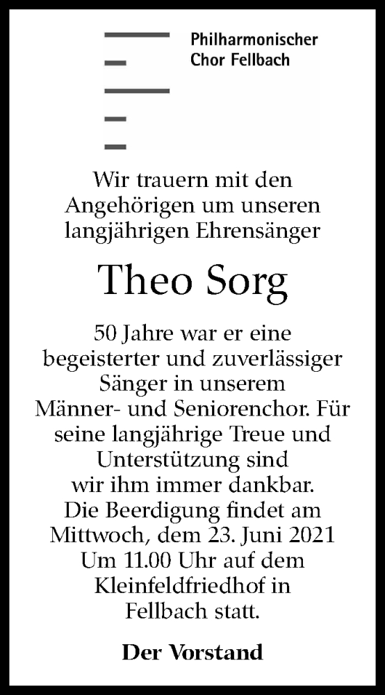  Traueranzeige für Theo Sorg vom 22.06.2021 aus Stuttgarter Zeitung / Stuttgarter Nachrichten