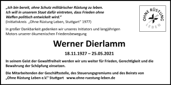 Traueranzeige von Werner Dierlamm von Stuttgarter Zeitung / Stuttgarter Nachrichten