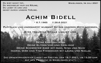 Traueranzeige von Achim Bidell von Stuttgarter Zeitung / Stuttgarter Nachrichten